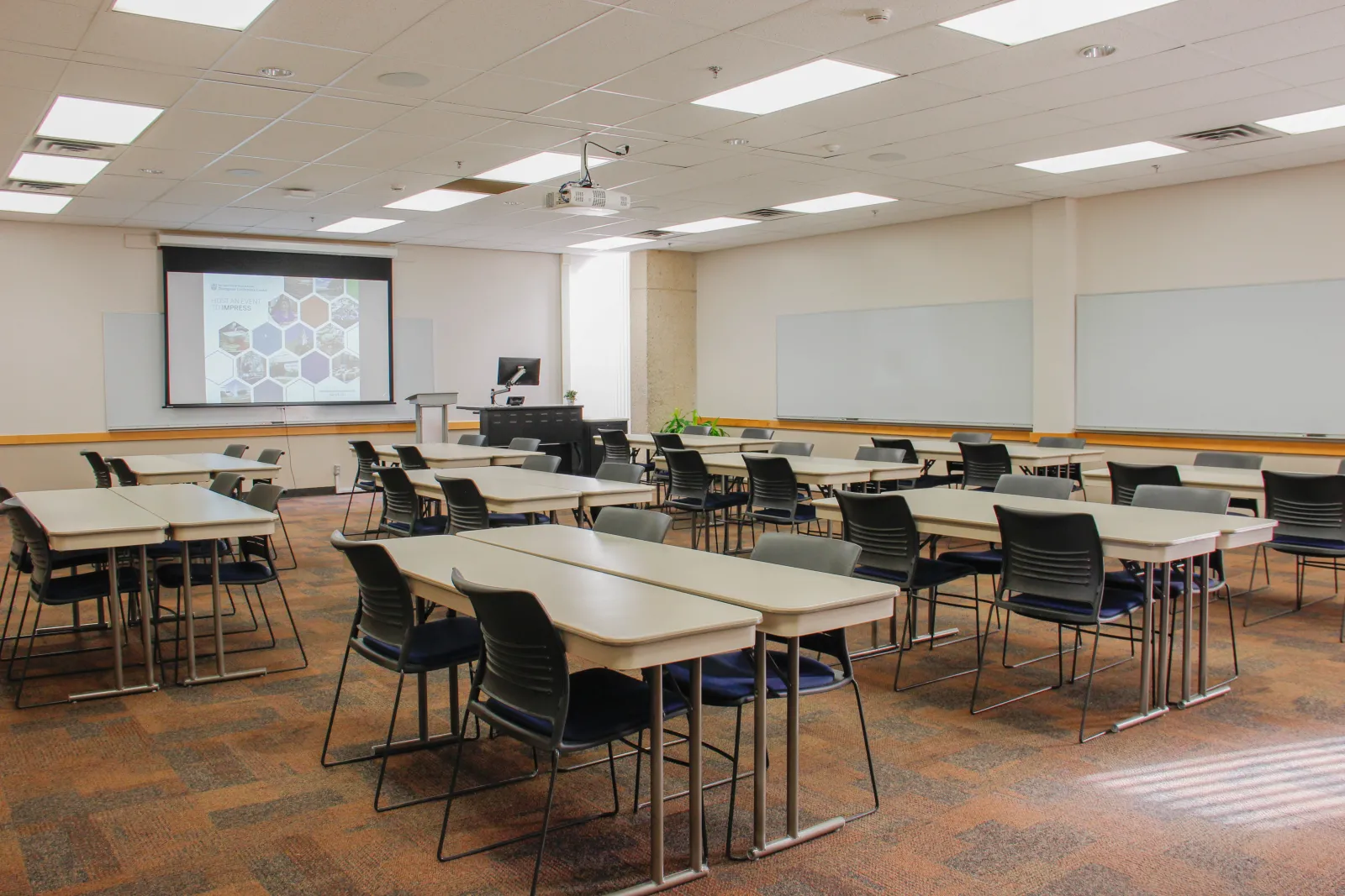 Classroom with tab;es and chairs