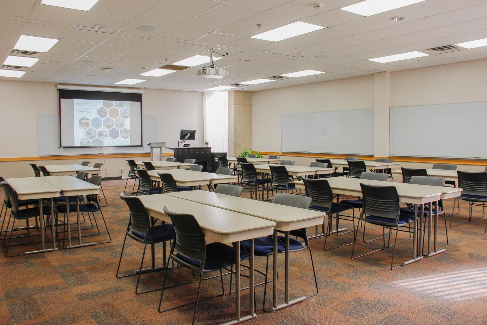 Classroom with tab;es and chairs Classroom with tab;es and chairs