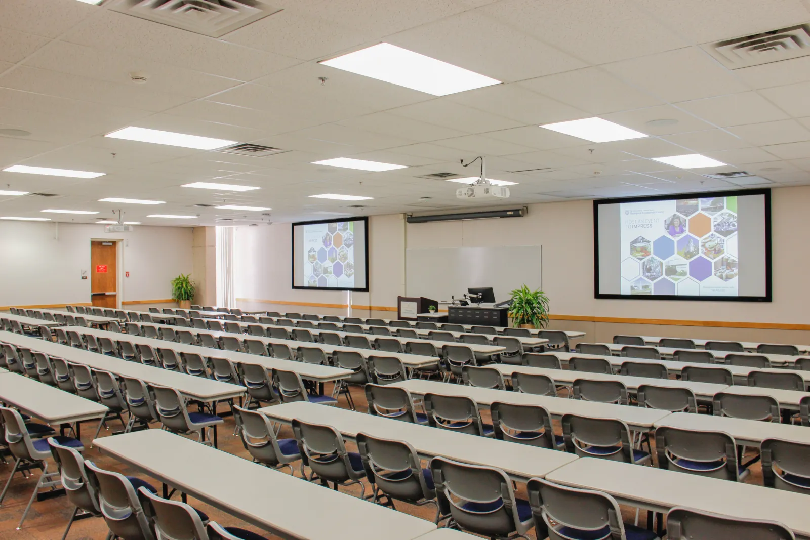 Classroom with tables and chairs